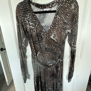 CAbi Silver Black Sequin Wrap Dress